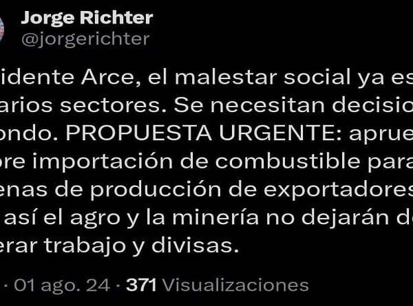 Exvocero Jorge Richter sugiere aprobar la libre importación de combustible