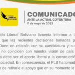 PARTIDO LIBERAL RETIRA SU APOYO A JAIME DUNN