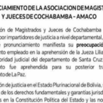 JUECES DE COCHABAMBA SE PRONUNCIAN SOBRE LA DETENCIÓN DE LA JUEZA LILIAN MORENO